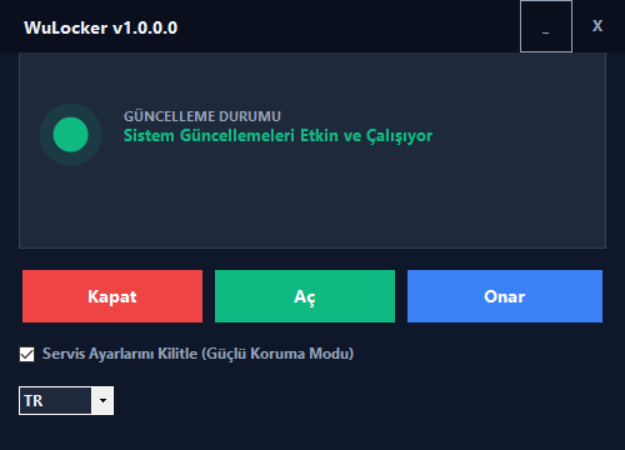 Windows Update kapatma aracı WuLocker arayüzü